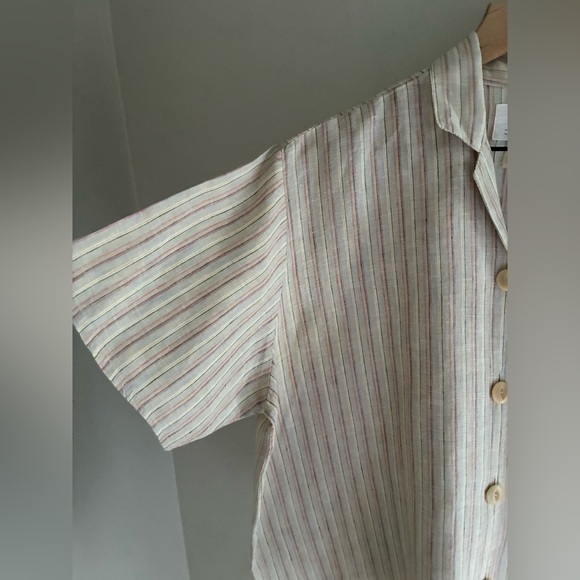 Flax Linen Striped Button Down‎ T-Shirt Blouse Size Large - Picture 3 of 7
